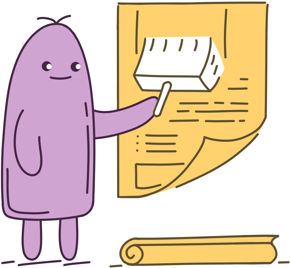 Personnage Mayenzel collant une affiche sur un mur